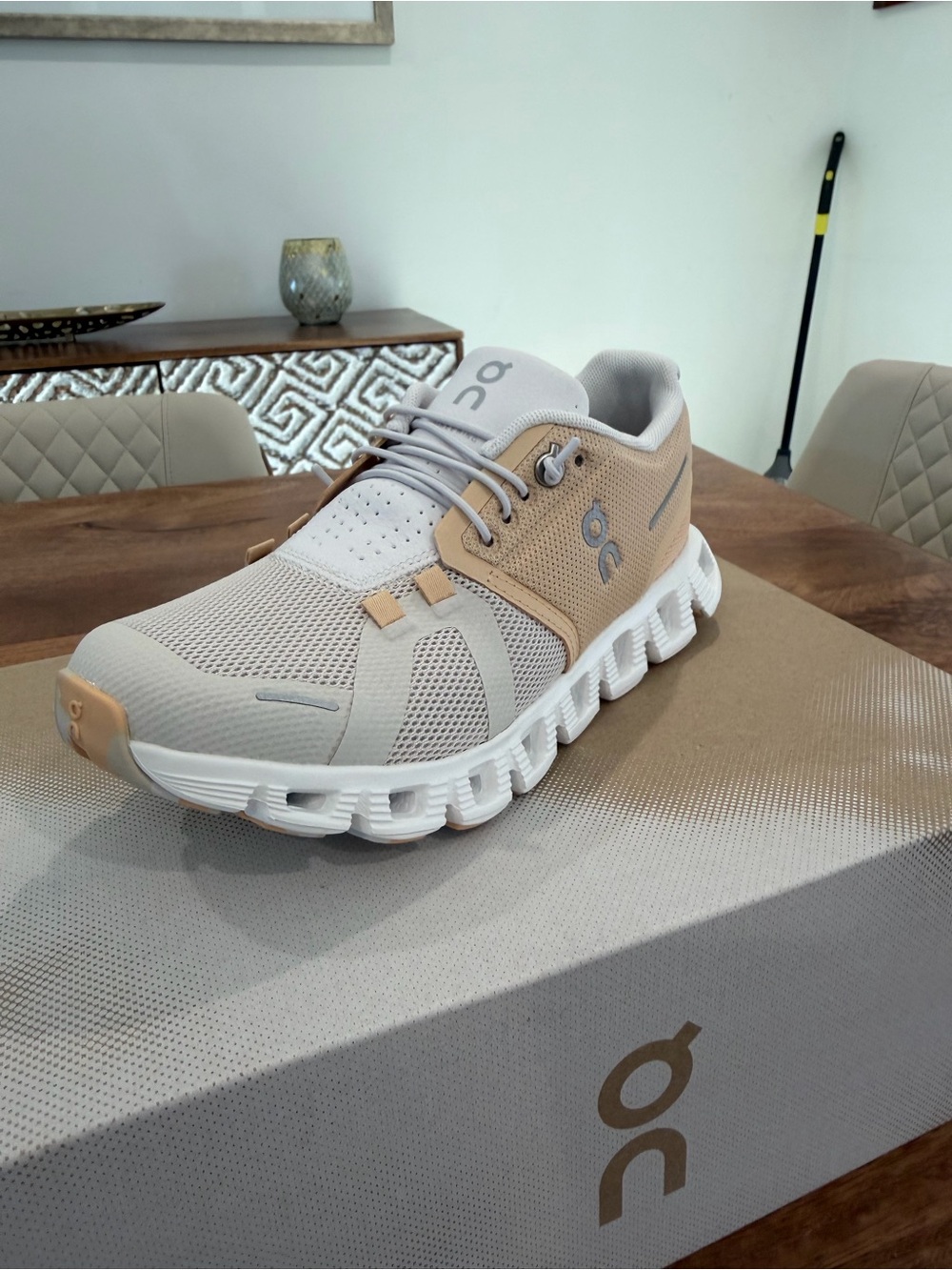 On Running Neutral Beige & White Cloud Sneaker